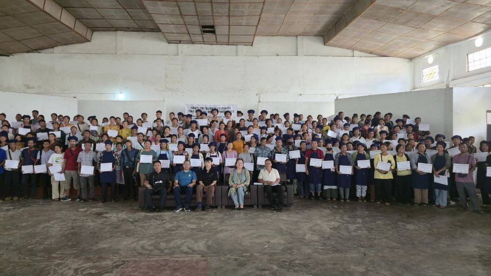 Participants of the fourth phase of the PM POSHAN Cook-cum-Helpers Training-cum-Cooking Competition held at the Town Council Hall, Mon, on July 13 (Photo Courtesy: CECS)