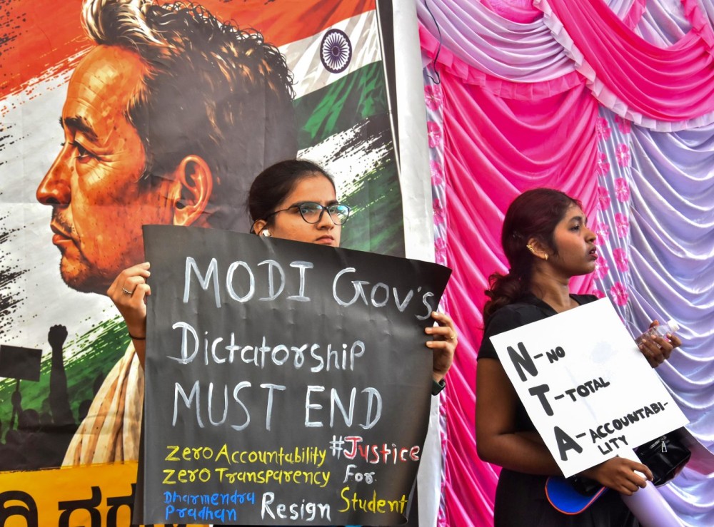 Bengaluru: Members of the All India Students’ Association (AISA) participate in a protest demanding the resignation of Union Education Minister Dharmendra Pradhan at Freedom Park in Bengaluru, Karnataka, on Monday, July 20, 2026. (Photo: IANS)
