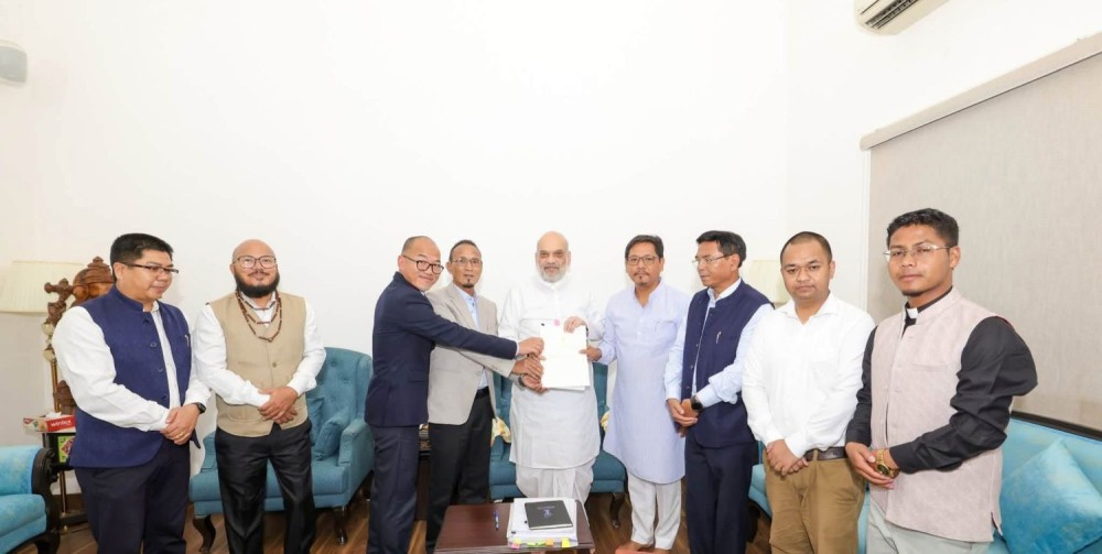 Meghalaya Chief Minister Conrad K Sangma along with Churches’ representatives from North-East and Meghalaya calls on Union Home Minister on  July 5. (Photo Courtesy:  @SangmaConrad/X)