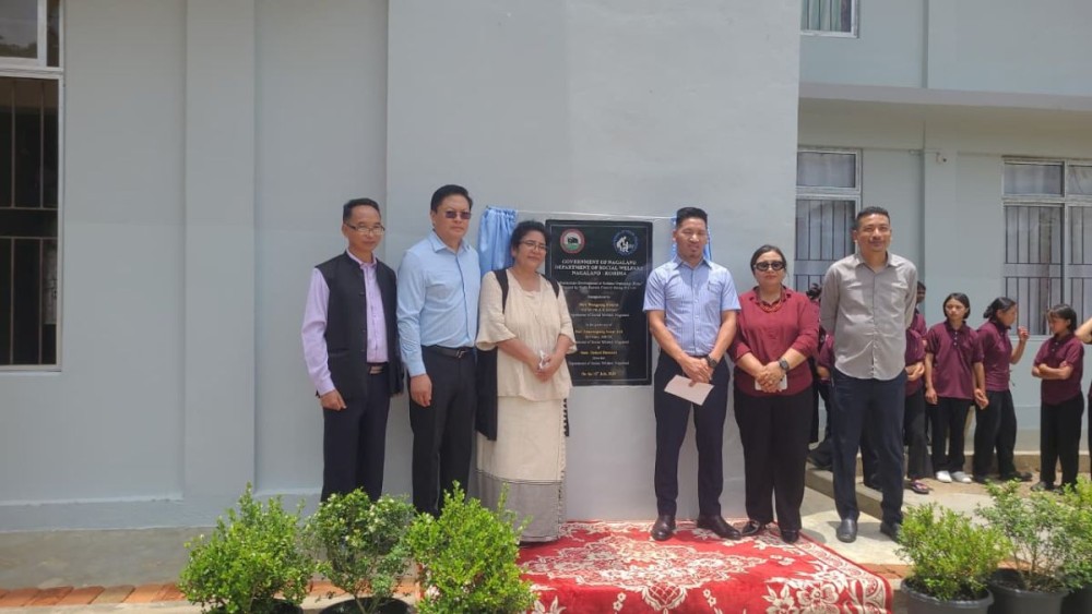 Wangpang Konyak, Limawabang Jamir and Tosheli Zhimomi with others during the inauguration of infrastructure development at Kohima Orphanage Home on July 15. (Morung Photo)
