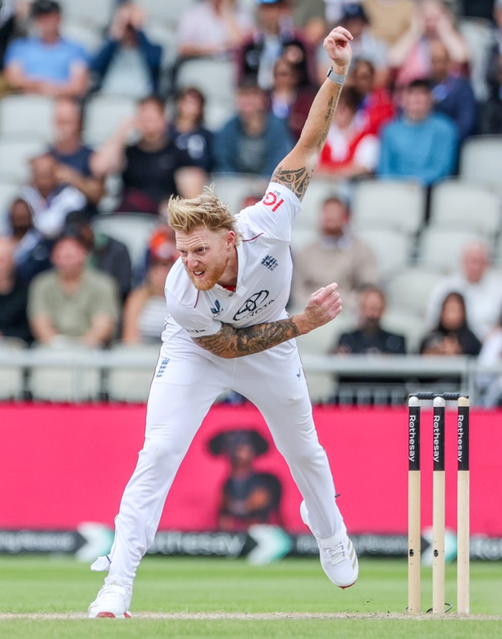 Manchester: England captain Ben Stokes bowls a delivery during Day 5 of the fourth Test match between India and England at Emirates Old Trafford in Manchester on Sunday, July 27, 2025. (Photo: IANS/Pankaj Nangia)