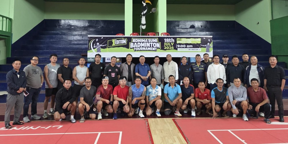 Y Kikheto Sema along with other officials and participants during the inauguration of the first edition of the Kohima Sumi Badminton Tournament in Kohima on July 18.