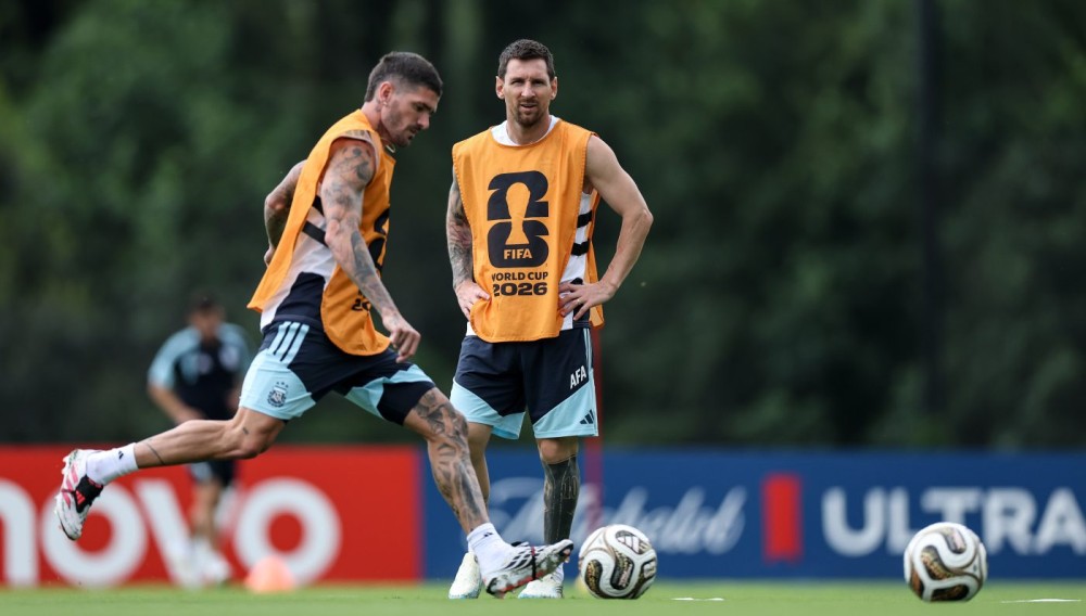 Georgia: Lionel Messi (R) of Argentina attends a training session ahead of the semifinal match between Argentina and England at the 2026 FIFA World Cup in Marietta, Georgia, the United States, on July 14, 2026. (Photo: Xinhua via IANS)