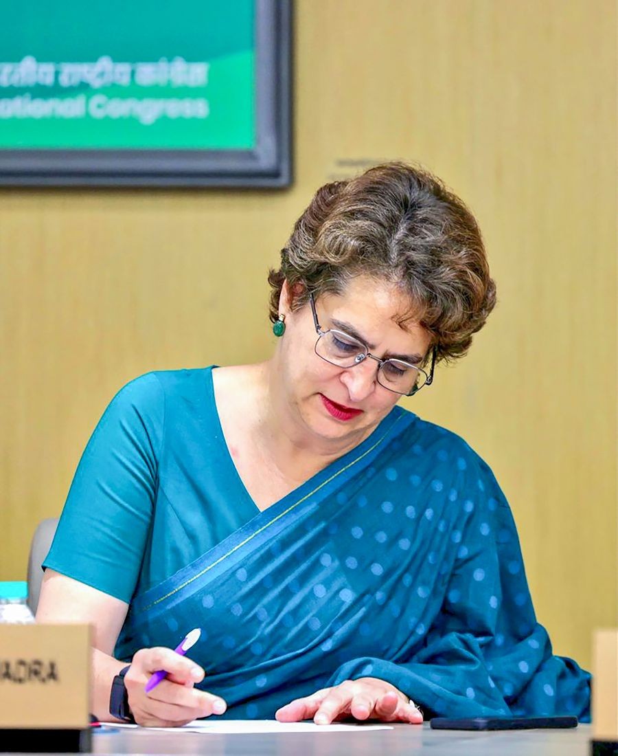 AICC General Secretary Priyanka Gandhi Vadra during a meeting at the AICC headquarters, Indira Bhawan, in New Delhi on June 11, 2026. (IANS/AICC Photo)