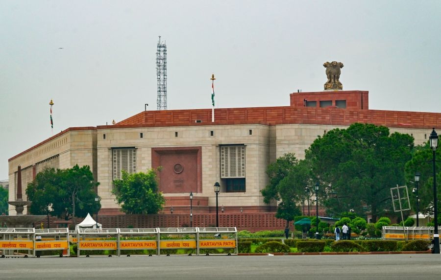 A view of the Parliament building ahead of the Monsoon Session of Parliament, scheduled to commence on July 20, in New Delhi on July 4, 2026. (IANS Photo)