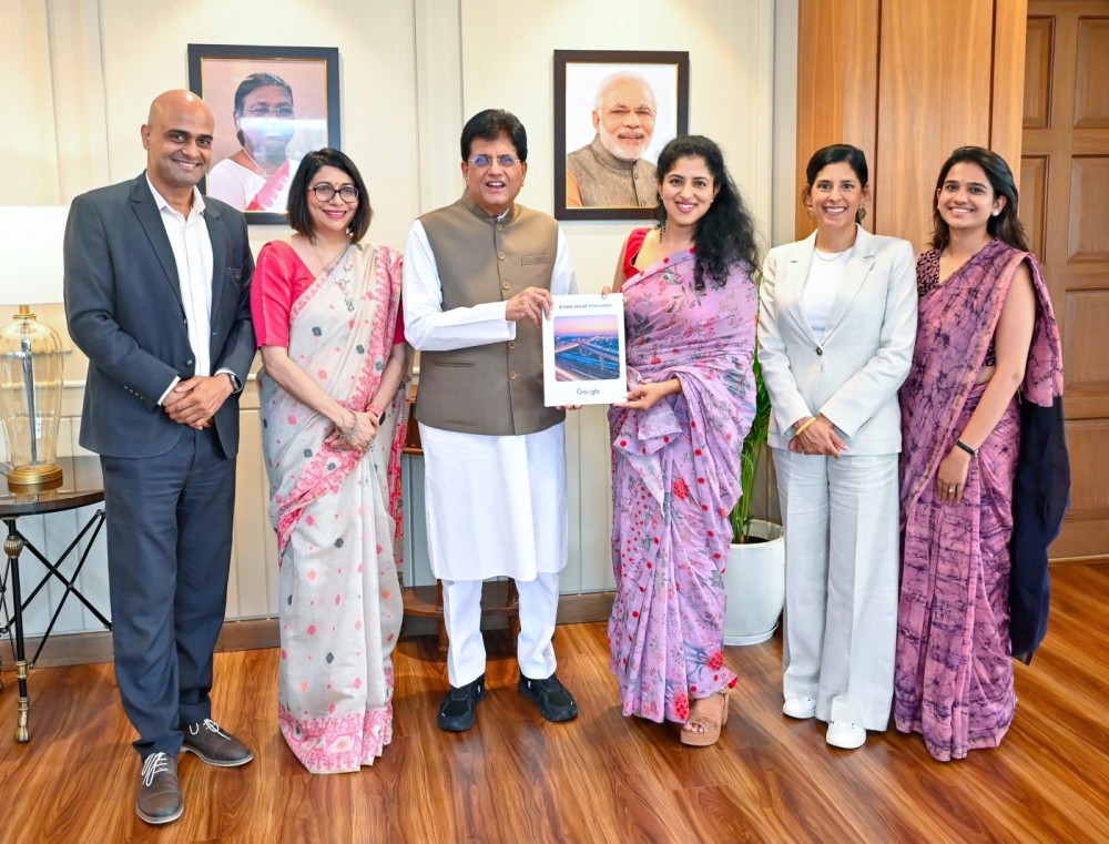 New Delhi: Union Minister of Commerce and Industry Piyush Goyal meets a delegation led by Vidhya Srinivasan, Vice President, Ads & Commerce, Google, and Preeti Lobana, Vice President and Country Manager, Google India, in New Delhi on Monday, July 6, 2026. (Photo: IANS/X/@PiyushGoyal)