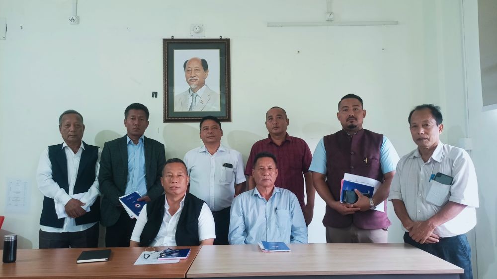 Kudecho Khamo with officials of the NPF Public Grievances Cell during its meeting at the party’s central office in Kohima on July 17. (Photo Courtesy:  NPF)