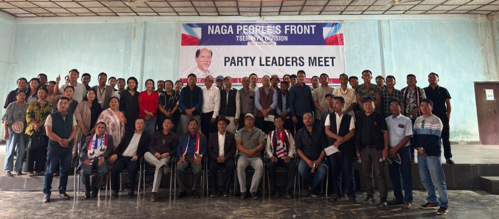 NPF Tseminyu party workers pose for a group photo during a Party Leaders Meet held at Tseminyu Town Hall on July 18.