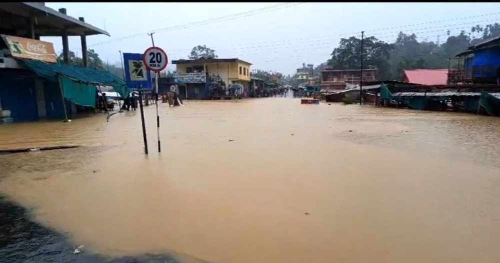 A flooded street in Tuli Town on July 19 after continuous heavy rainfall disrupted normal life in the subdivision under Mokokchung district. (Morung Photo: Screengrab)