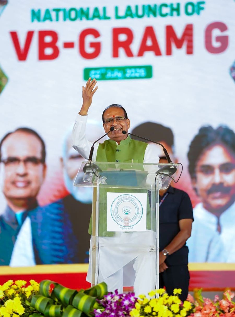 Union Minister for Rural Development Shivraj Singh Chouhan speaks during the national launch of the Viksit Bharat–Guarantee for Rozgar and Ajeevika Mission (Gramin) (VB-G RAM G) in Tirupati district of Andhra Pradesh on July 2, 2026. (IANS/X/@PIB_MoRD Photo)