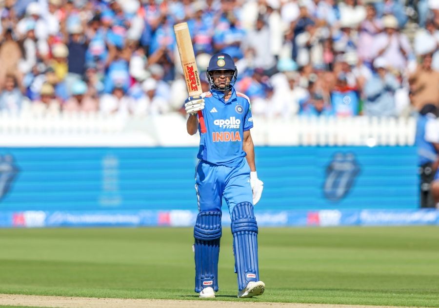 India's captain Shubman Gill celebrates after scoring a half-century during the third ODI match between India and England at Lord’s Cricket Ground in London on July 19, 2026. (IANS Photo)