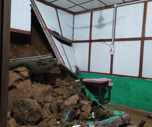 A house damaged by a landslide following heavy rainfall is seen at Lakhuti Village in Wokha district on July 19. No casualties or injuries were reported. (Morung Photo)
