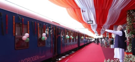 PM Modi flags off India’s first hydrogen train, launches development projects of Rs 14,700 crore from Jind. (Photo source: X/@BJP4India)