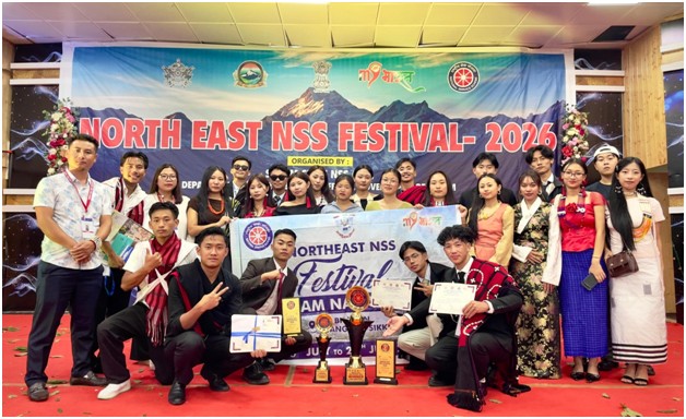 Nagaland contingent  pose for a group photo during the North East NSS Festival 2026 held in Gangtok, Sikkim on July 20.