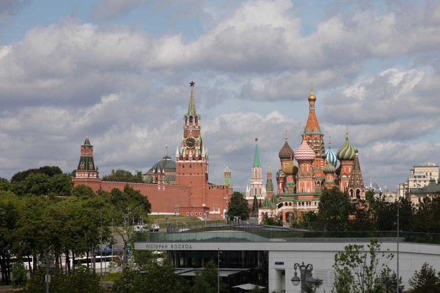 Photo taken on June 3, 2019 shows the Kremlin Palace (L) and the Saint Basil\'s Cathedral in Moscow, capital of Russia. (IANS File Photo)