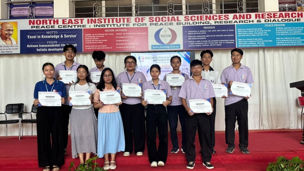 Winners and participants of various competitions during the conclusion of the 7th National Social Work Week at the North East Institute of Social Sciences and Research (NEISSR), Peace Centre, Chümoukedima.