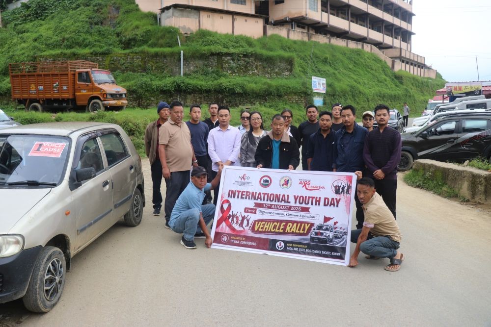 Anguvito Sumi, DSO, and Hokishe Chophy, DPO, DISHA Zunheboto, along with others during a vehicle rally organised in Zunheboto on August 12 to mark International Youth Day 2026. (Morung Photo)