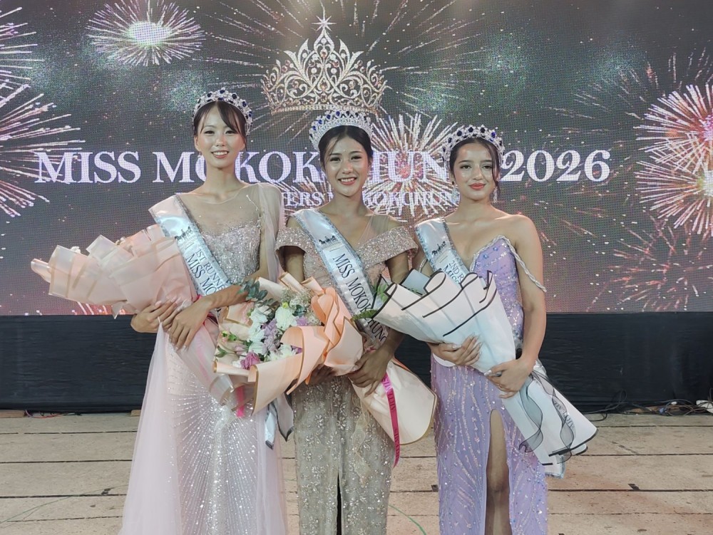 Atongjungla Walling, centre, poses with first runner-up Chubaienla Pongen and second runner-up Reshma Sahani after being crowned Miss Mokokchung 2026 at Town Hall, Mokokchung, on August 14. (Morung Photo)