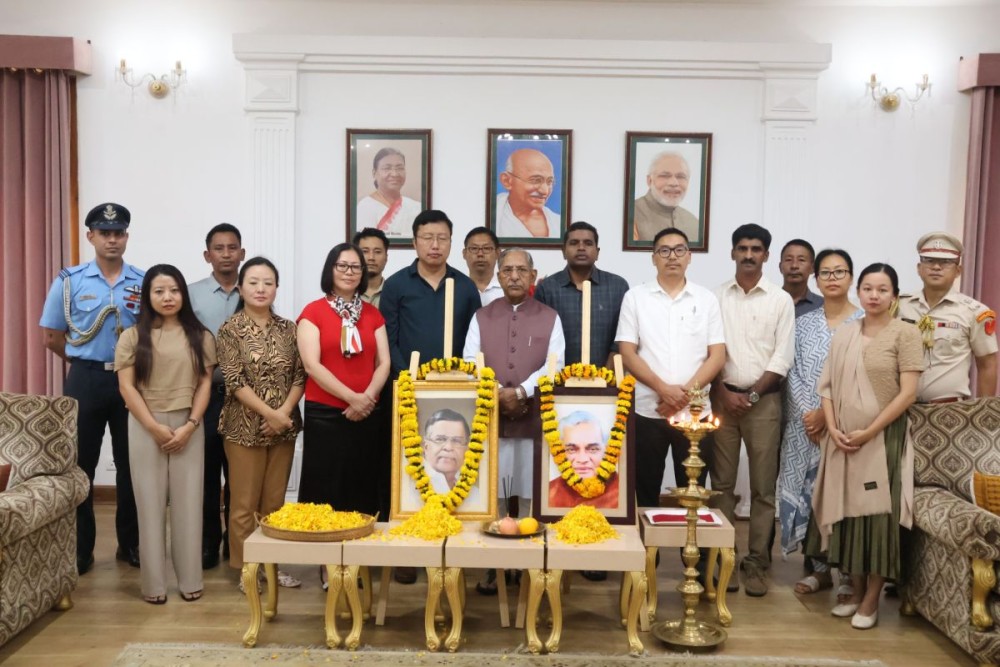 Governor Yadav along with staff of the Governor's Secretariat at Lok Bhavan in Kohima on August 16. (Photo Courtesy: PRO Lok Bhavan)