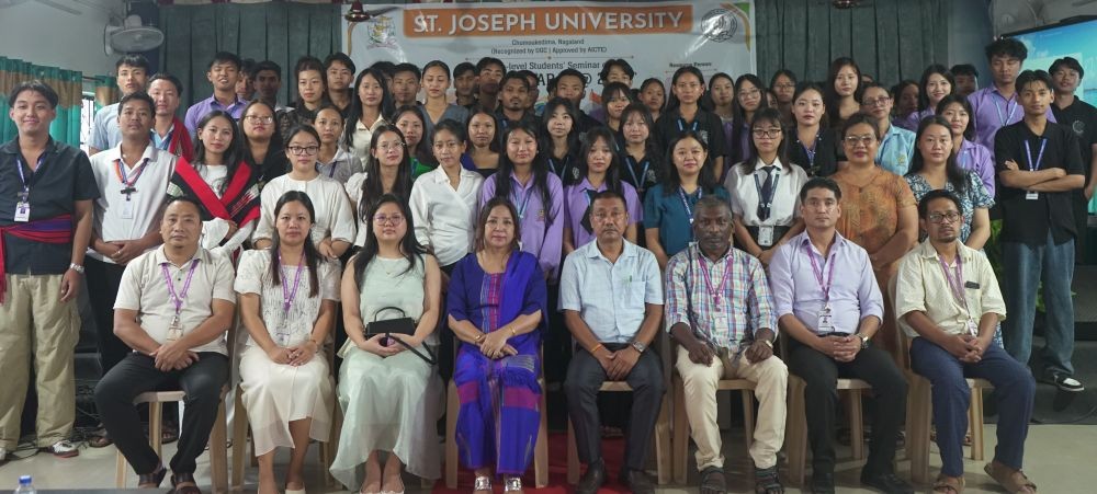 Officials along with the faculty and students during the Viksit Bharat 2047 seminar programme held at St Joseph University on August 13.