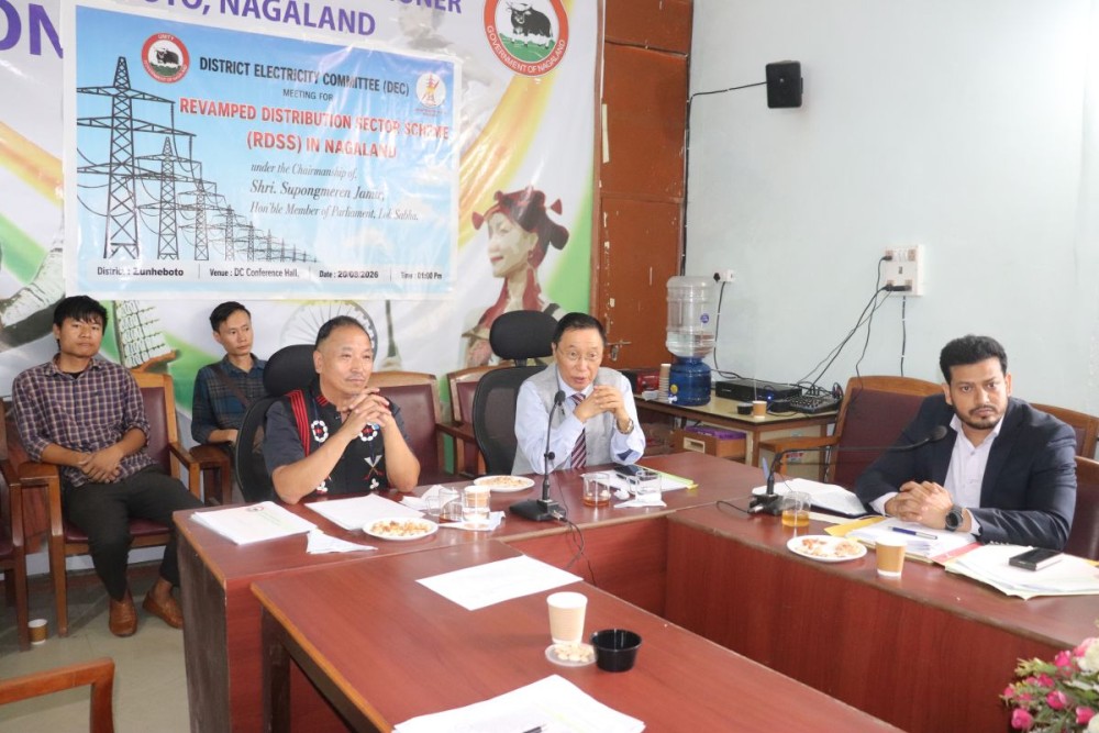 Lok Sabha  MP S Supongmeren Jamir, MLA Dr Sukhato A Sema and DC Zunheboto Dharam Raj during the DISHA meeting held in Zunheboto on August 20. (Morung Photo)