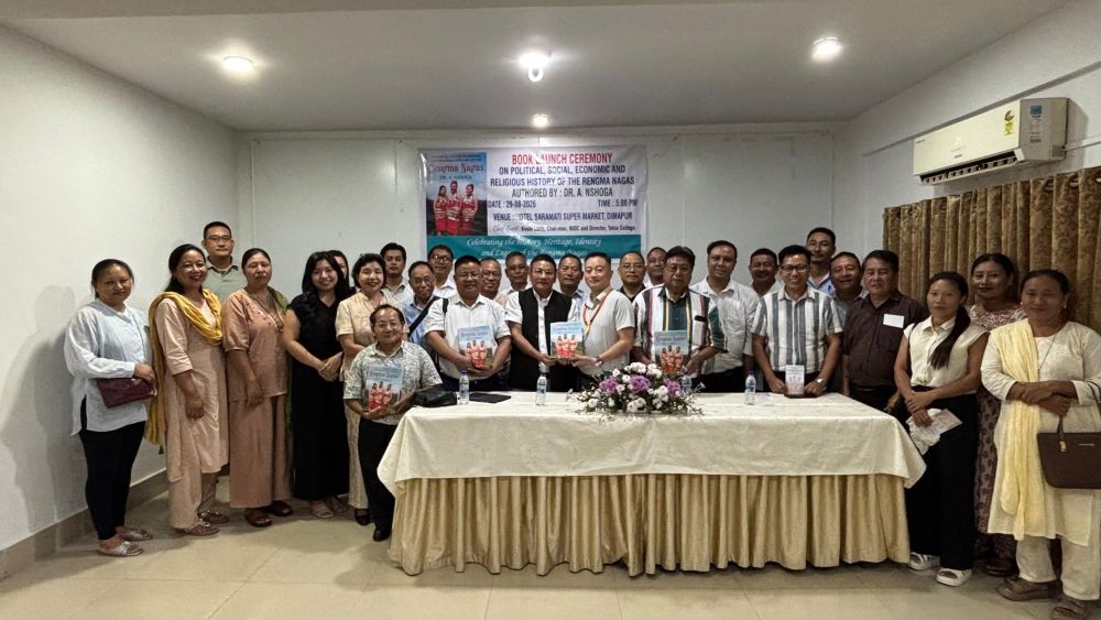 Author Dr A Nshoga along with others during the launch of the book at Hotel Saramati in Dimapur on August 29.