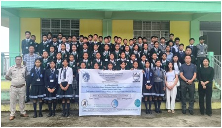 Police officials along with students pose for a photo during a Drug Trafficking and Substance Abuse Awareness Campaign held at the Conference Hall of Police Baptist Church in Wokha on August 28.