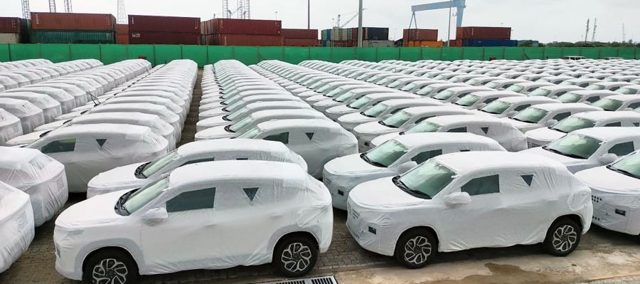 A consignment of over 1,600 'Made in India' SUVs, manufactured by Maruti Suzuki, is set to commence export from Pipavav port in Amreli, Gujarat, to Japan's Toyohashi port on August 13, 2024. (IANS/@PiyushGoyal File Photo)