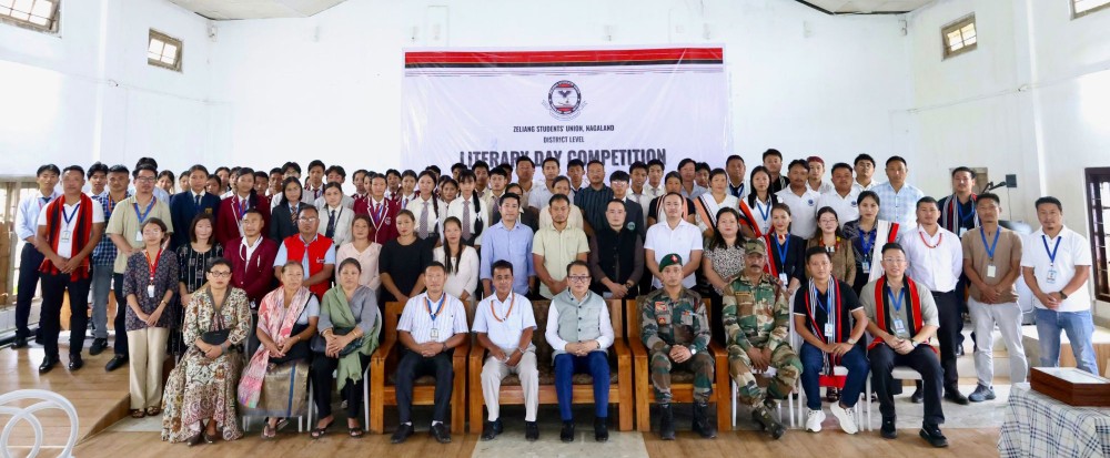 Peren DC Hiazu Meru along with other officials and participants during the district-level Literary Day-cum-Competition organised by the ZLSU at Town Hall in Peren on August 21.