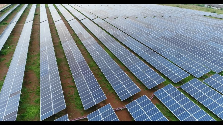 A view of the Ultra Mega Solar Power project in Madhya Pradesh's Rewa.The 750-MW solar project is said to be Asia's biggest. (IANS/PMO File Photo)