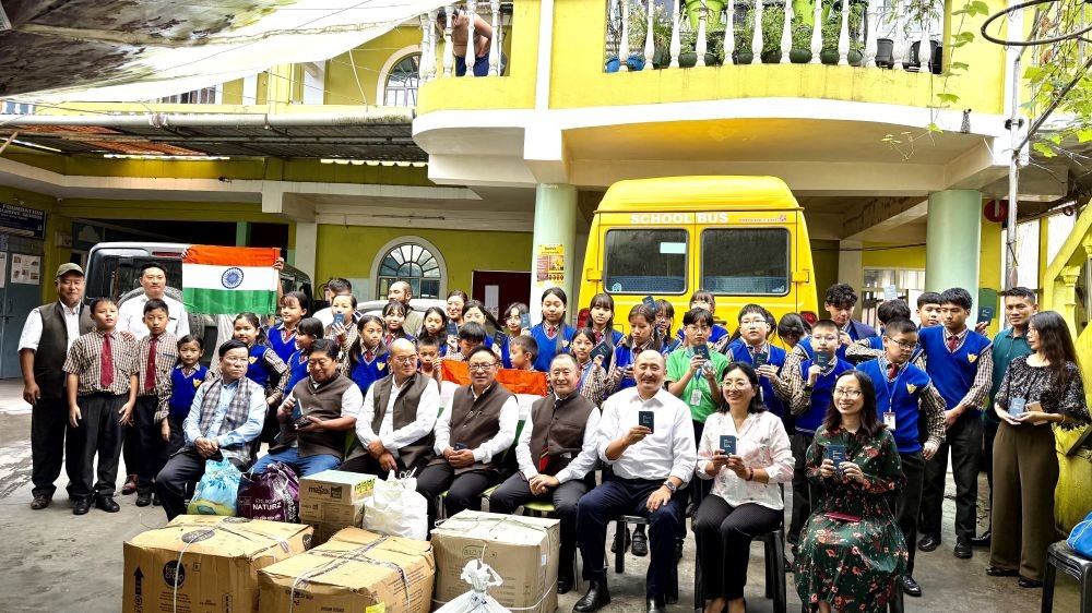 (Front row, from right) Kupe Kupa, Headmistress, Jo Foundation Inclusive School; Proprietors Dr Asunu Thong and Daniel Thong Seb; NCSU President Pele Khezhie and Secretary John Kath, along with union officials, teachers and students of Jo Foundation Inclusive School, Kohima on August 15.