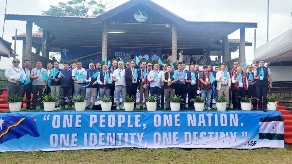 Officials and participants during the 80th Naga Independence Day commemoration programme oganised by NSF at Naga Solidarity Park, Kohima on August 14. (Morung Photo)