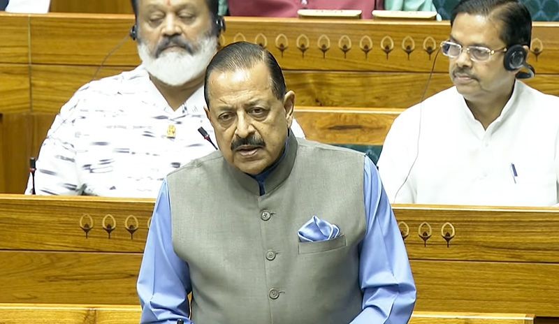 Union Minister Jitendra Singh speaks in the Lok Sabha during the Monsoon Session of Parliament in New Delhi on August 5, 2026. (: IANS/Sansad TV Photo)