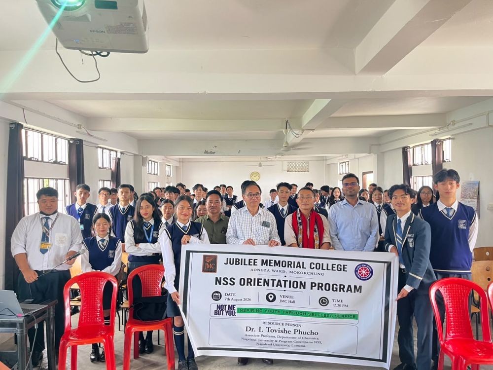 Students and faculty of Jubilee Memorial College, Mokokchung, during the NSS Orientation Programme held at JMC Hall on August 7.