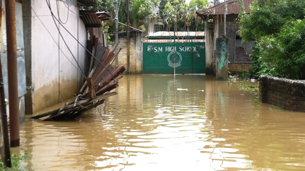Flood waters accumulate at locality in Dimapur. (Morung Photo)