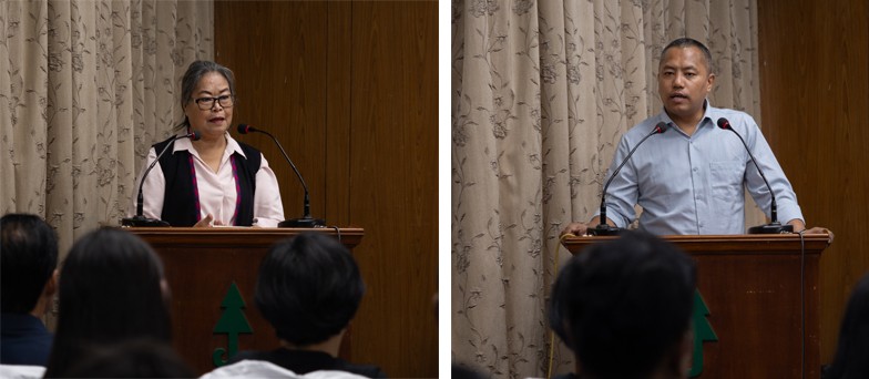 (LEFT) Lithrongla G Chishi and (RIGHT) Kahoto J Yepthomi address the XXIII Morung Lecture at Hotel Japfü, Kohima, on  August 19. (Morung Photo)