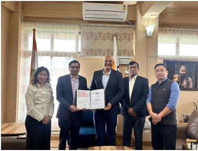 Officials from NSEDM and Saint-Gobain India Private Limited exchange the Memorandum of Understanding (MoU) for skill development and placement opportunities in Kohima.