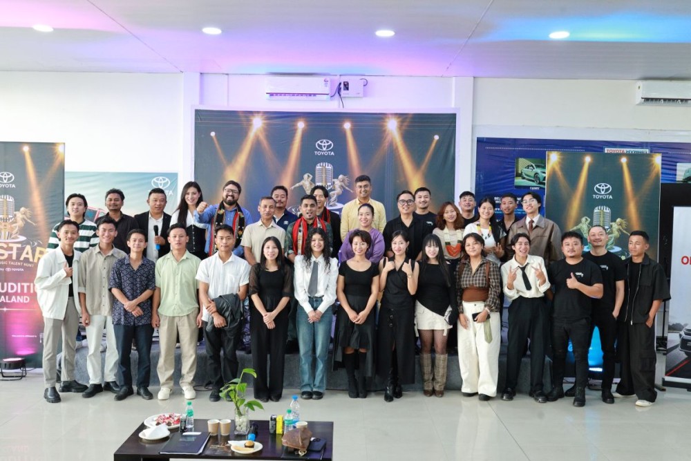 Officials with participants of Nagaland live audition for NE Star- Ultimate Music Talent Hunt in Kohima on August 28.