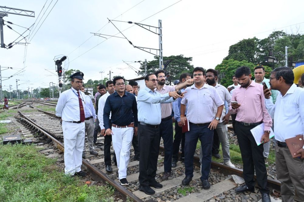 NFR GM Chetan Kumar Shrivastava along with other officials during an inspection at Mariani Junction under Tinsukia Division on August 28. (Photo Courtesy: NFR)