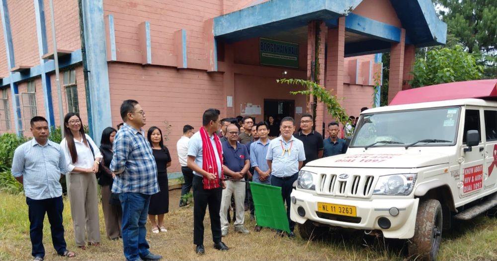 Dr T Temsu Imti, Principal, Yingli College, Longleng, flags off the Intensified IEC Campaign 2026 at the college on August 12. (Photo Courtesy: CMO Longleng)