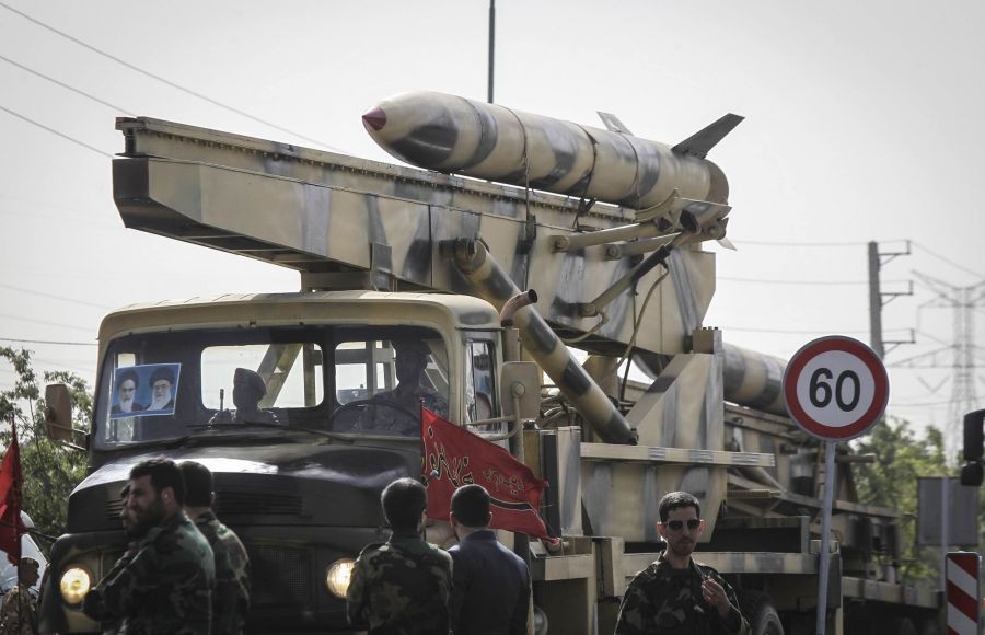 An Iranian military vehicle carrying a missile during the Army Day parade in Tehran, Iran, on April 18, 2015. . (IANS File Photo)
