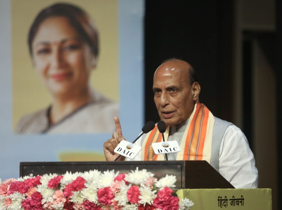 Defence Minister Rajnath Singh speaks during the release of a book on former vice president M. Venkaiah Naidu titled ‘From Udayagiri to Vice President' in New Delhi on August 17, 2026. (IANS Photo)