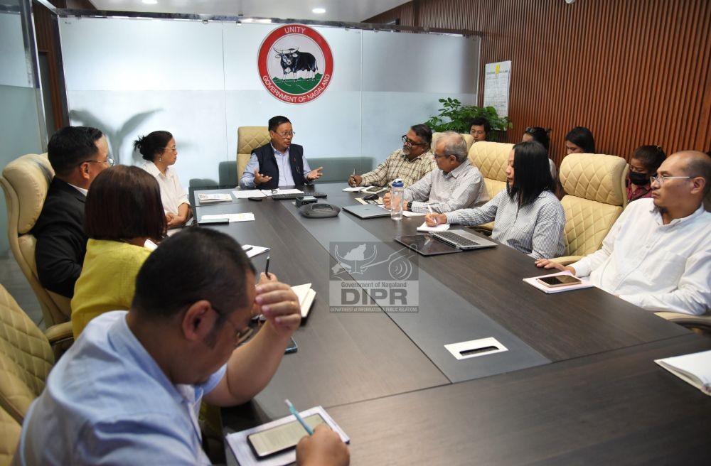 Principal Secretary and Development Commissioner, Y Kikheto Sema, IAS chair the coordination meeting with Jaimon Uthup, Policy Specialist from UNDP, along with STG cell and Planning department officials at the Nagaland Civil Secretariat, Kohima on August 15. (DIPR Photo)