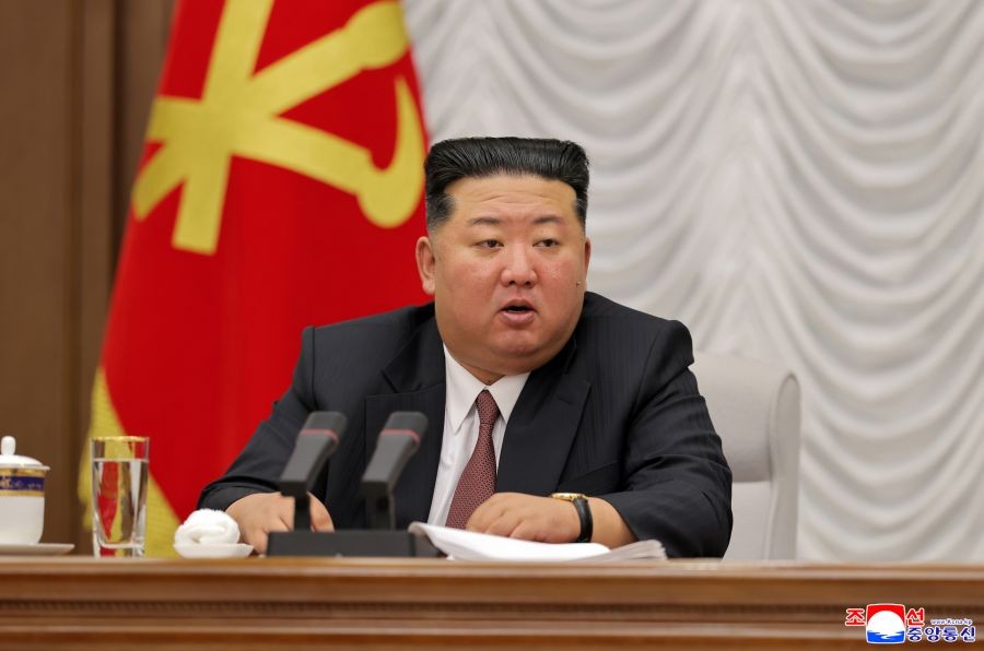 North Korean leader Kim Jong-un attends the first enlarged meeting of the ninth Central Military Commission of the Workers' Party of Korea at the headquarters of the party's Central Committee in Pyongyang on July 9, 2026,  (Yonhap via IANS Photo)