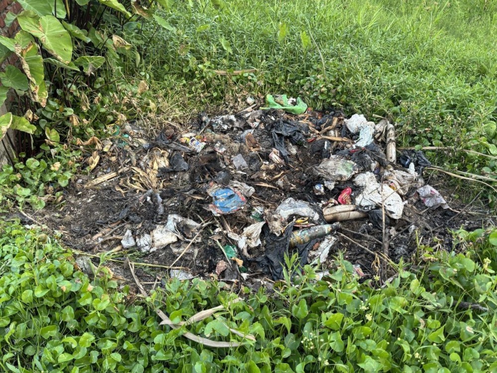 Temporary garbage burning areas used by residents of Aoyimti village amid the garbage collection halt.