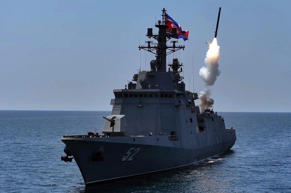 North Korea conducts tests of a cruise missile and other weapons from the destroyer Kang Kon on July 3, 2026, in this photo carried by the North's official Korean Central News Agency on July 5. (Yonhap via IANS Photo)