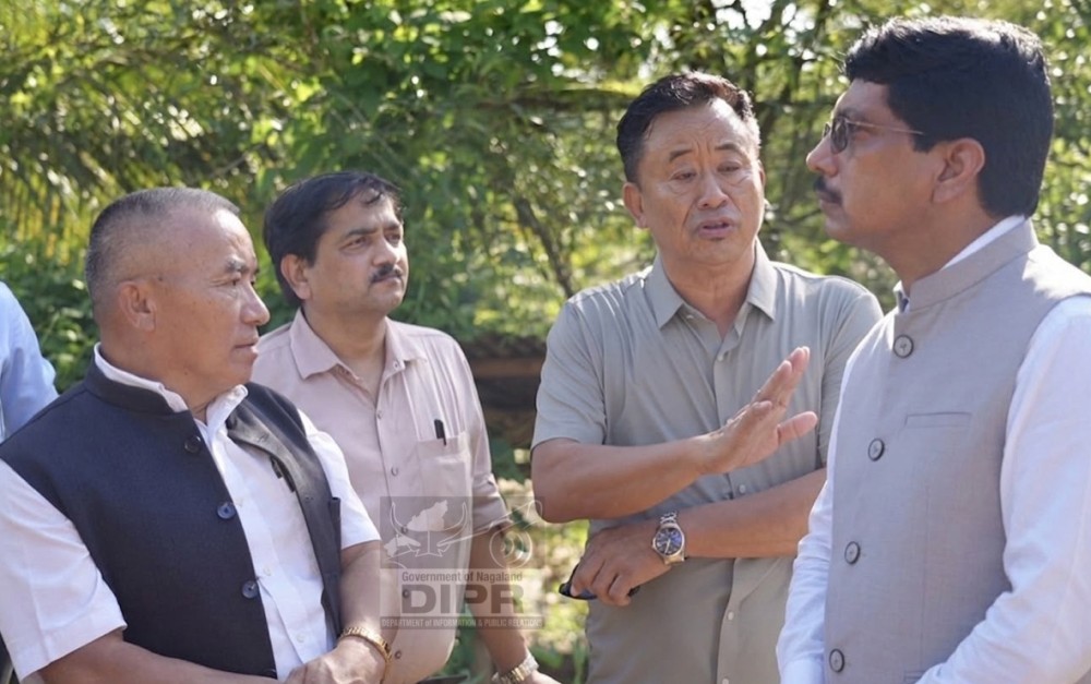 Advisor, NSDMA, Z Nyusietho Nyuthe and Advisor, Fisheries & Aquatic Resources, A Panjung Jamir interact with the Inter-Ministerial Central Team (IMCT), led by M Ramachandrudu, Joint Secretary (DM-II), Ministry of Home Affairs, during its visit to Tuli Sub-Division, Mokokchung, on August 12. (DIPR Photo)