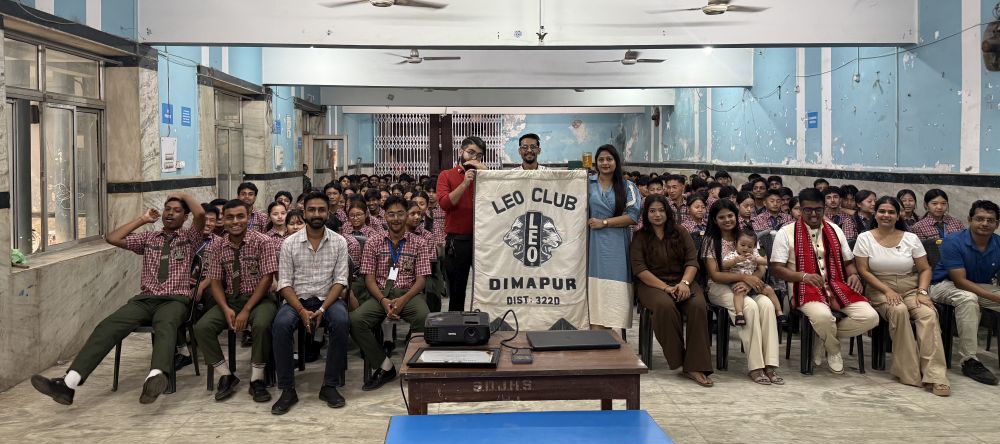 Leo Club of Dimapur members and participants pose for a photograph following an AI Awareness & Interactive Session at S.D. Jain Higher Secondary School, Dimapur.