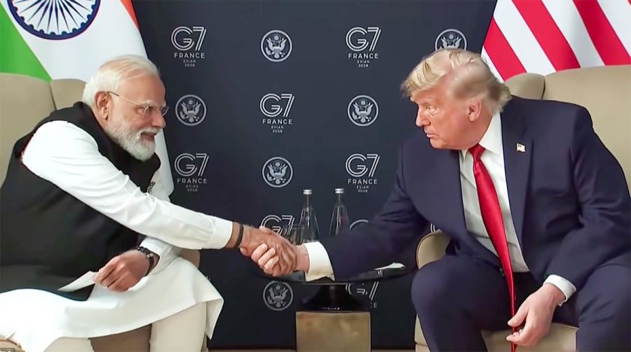 Prime Minister Narendra Modi and US President Donald Trump hold bilateral talks on the sidelines of the G7 Summit in Evian, France, on June 17, 2026. (Photo: IANS/Video Grab)