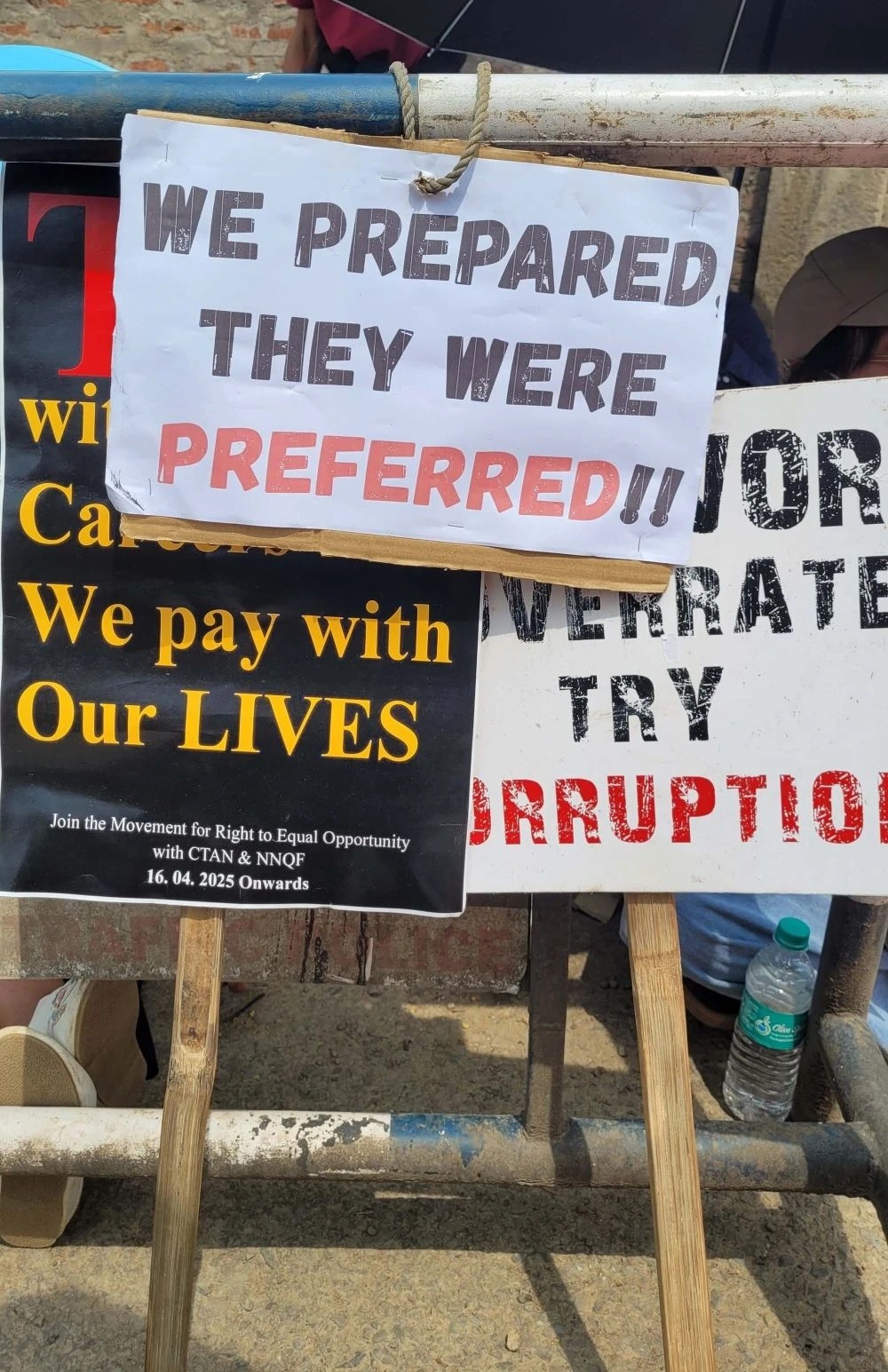 A placards on display during the protest rally on April 21, 2025 called by the Combined Technical Association of Nagaland and Nagaland NET Qualified Forum against two notifications  for absorption of the 147 contractual appointees in the higher education department. The orders were subsequently kept in abeyance. (Morung File Photo)
